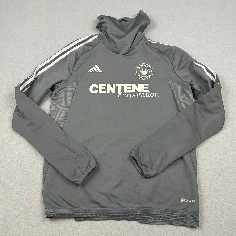 Charlotte FC Sweater Men Large Grey Solid Adidas Centene Warmup Collar L *